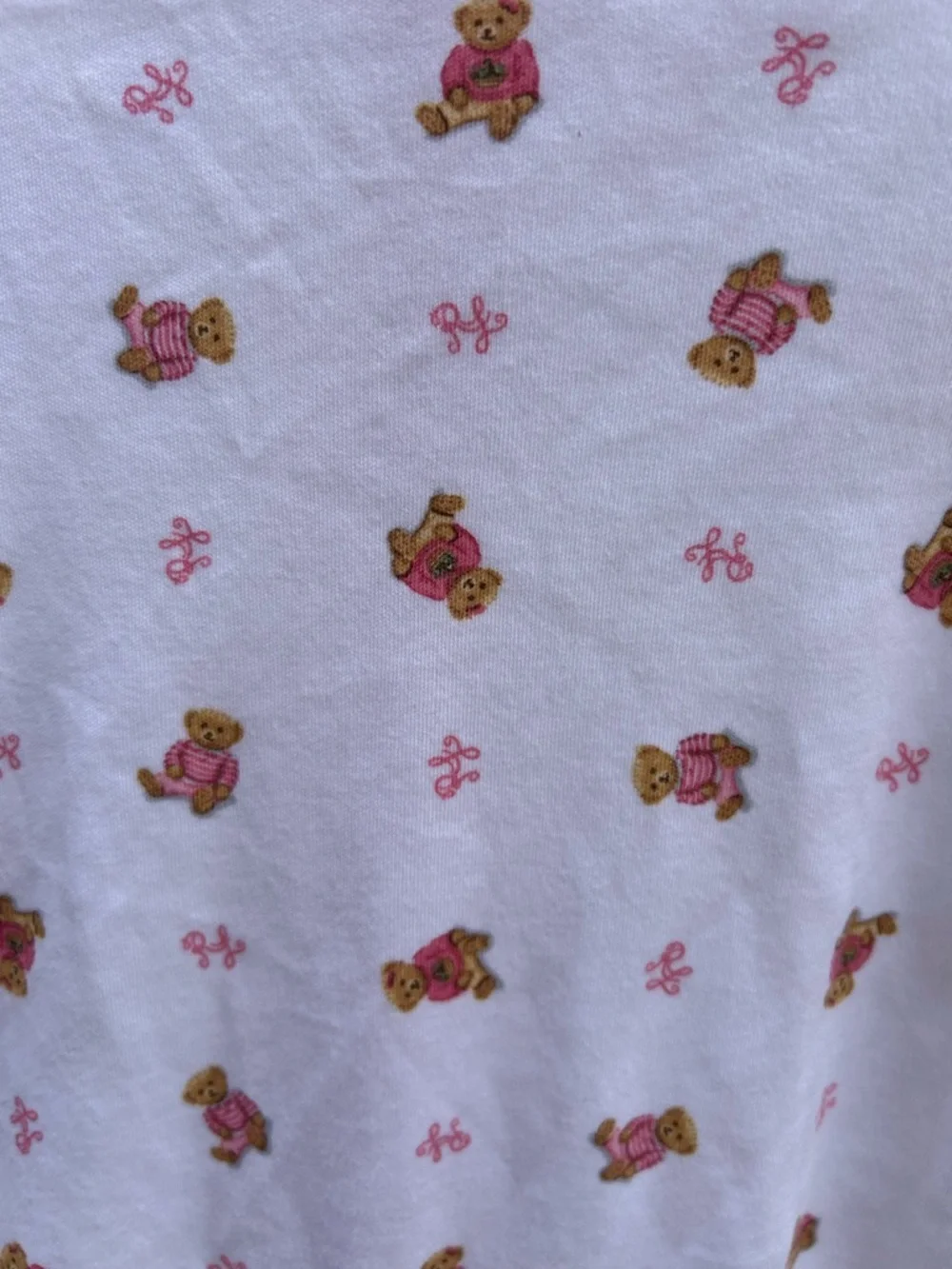 Ralph Lauren White Footed One-Piece with Pink Trim and Floral Bear Print